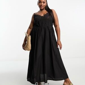 ASOS Black Eyelet Maxi Dress with Spaghetti Straps